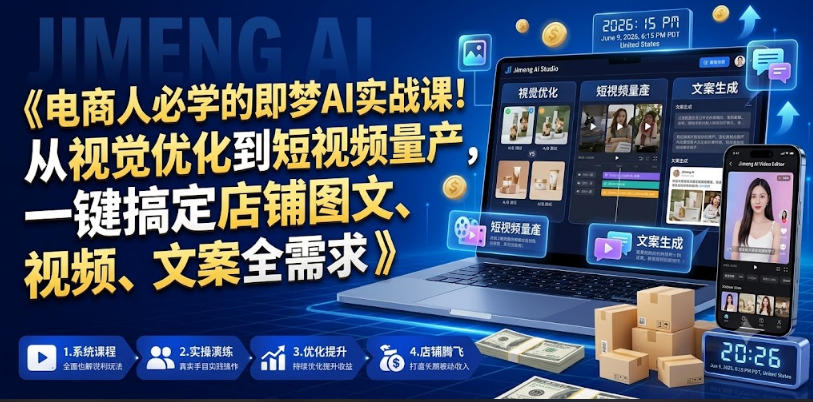 电商人必学的即梦AI实战课！从视觉优化到短视频量产，一键搞定店铺图文、视频、文案全需求-白蛇网