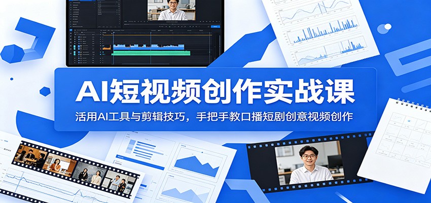 AI短视频创作实战课：活用AI工具与剪辑技巧，手把手教口播短剧创意视频创作网赚项目-副业赚钱-互联网创业-资源整合青创网
