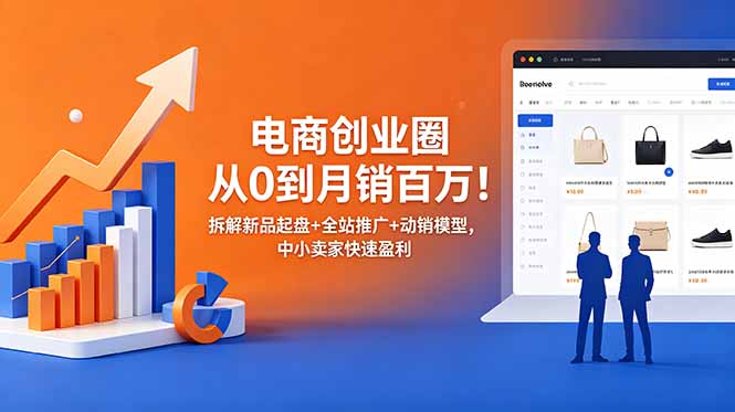 电商创业圈从0到月销百万!拆解新品起盘+全站推广+动销模型,中小卖家快速盈利网赚项目-副业赚钱-互联网创业-资源整合青创网
