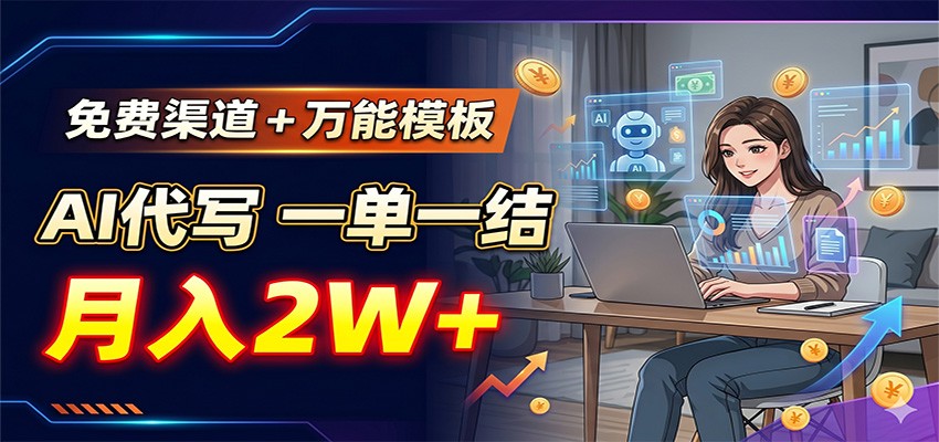 免费渠道+万能模板,AI代写一单一结,月入2W+网赚项目-副业赚钱-互联网创业-资源整合青创网