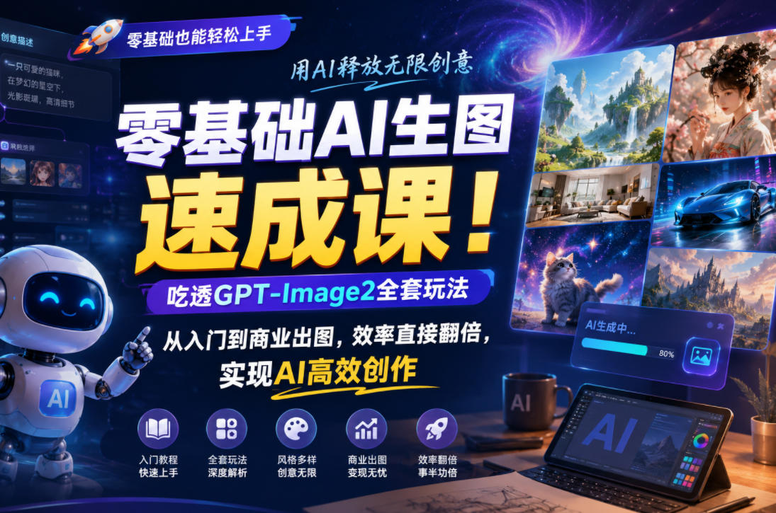 零基础AI生图速成课!吃透GPT-Image2全套玩法,从入门到商业出图,效率直接翻倍,实现AI高效创作网赚项目-副业赚钱-互联网创业-资源整合青创网