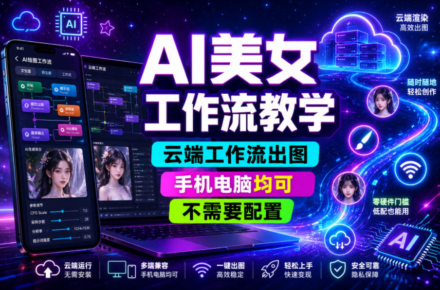 AI美女工作流教学,云端工作流出图,手机电脑均可,不需要配置,快速起号涨粉网赚项目-副业赚钱-互联网创业-资源整合青创网