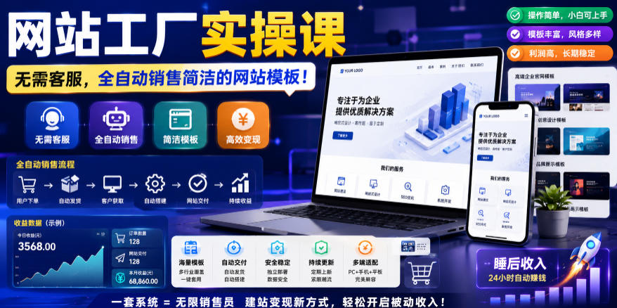 网站工厂实操课,无需客服,网站模板自动赚钱!【原创双语字幕】网赚项目-副业赚钱-互联网创业-资源整合青创网