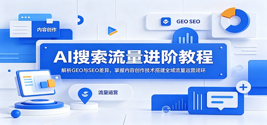 AI搜索流量进阶教程：解析GEO与SEO差异，掌握内容创作技术搭建全域流量运营闭环网赚项目-副业赚钱-互联网创业-资源整合青创网