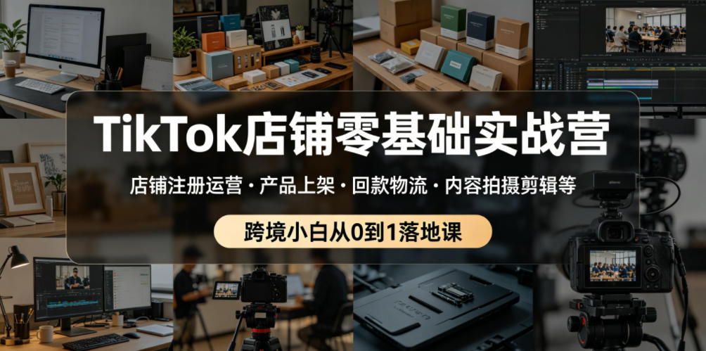 TikTok店铺零基础实战营，店铺注册运营・产品上架・回款物流・内容拍摄剪辑等 ，跨境小白从0到1落地课网赚项目-副业赚钱-互联网创业-资源整合青创网