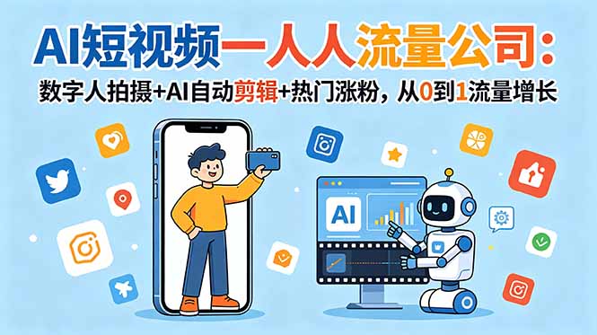 AI短视频一人流量公司：数字人拍摄+AI自动剪辑+热门涨粉，从0到1流量增长网赚项目-副业赚钱-互联网创业-资源整合青创网