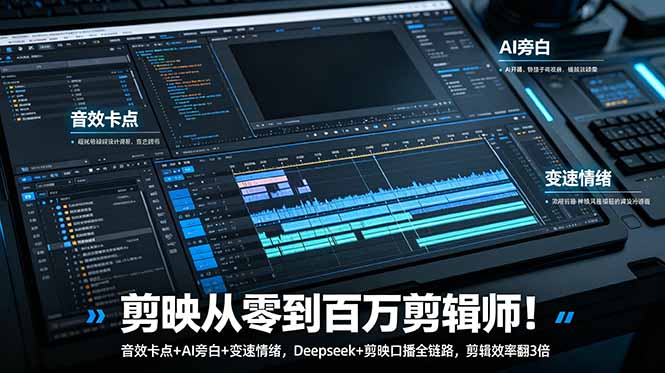 剪映从零到百万剪辑师！音效卡点+AI旁白+变速情绪，Deepseek+剪映口播全链路，剪辑效率翻3倍网赚项目-副业赚钱-互联网创业-资源整合青创网