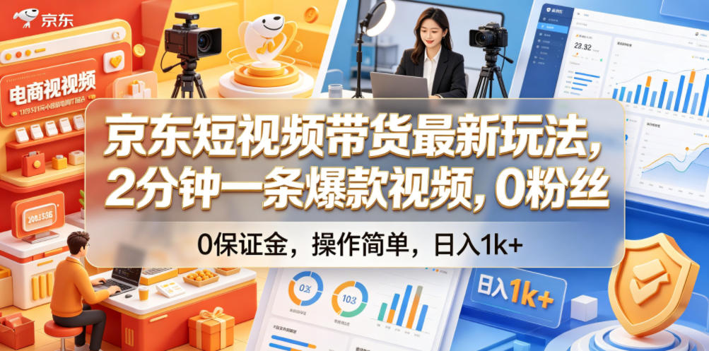 京东短视频带货最新玩法，2分钟一条爆款视频，0粉丝，0保证金，操作简单，日入1k+【揭秘】-白蛇网