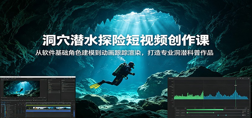 洞穴潜水探险短视频创作课：从软件基础角色建模到动画跟踪渲染，打造专业洞潜科普作品-白蛇网