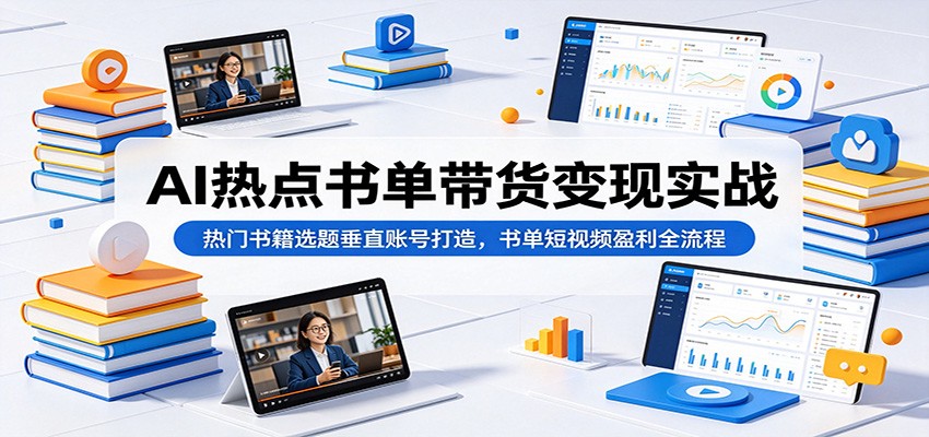 AI热点书单带货变现实战：热门书籍选题垂直账号打造，书单短视频盈利全流程-白蛇网