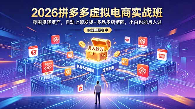 2026拼多多虚拟电商实战班:零囤货轻资产,自动上架发货+多品多店矩阵,小白也能月入过万-白蛇网