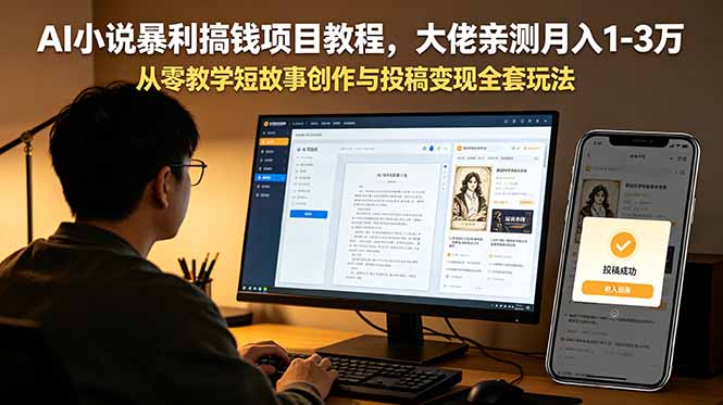 AI小说暴利搞钱项目教程，大佬亲测月入1-3万，从零教学短故事创作与投稿变现全套玩法网赚项目-副业赚钱-互联网创业-资源整合青创网