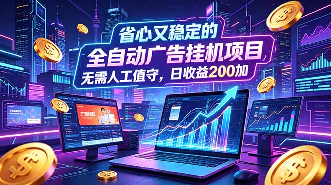 全自动广告挂机项目，全程无需人工值守。稳定创收每日收益200+网赚项目-副业赚钱-互联网创业-资源整合青创网