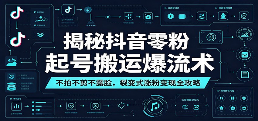 揭秘抖音零粉起号搬运爆流术：不拍不剪不露脸，裂变式涨粉变现全攻略网赚项目-副业赚钱-互联网创业-资源整合青创网