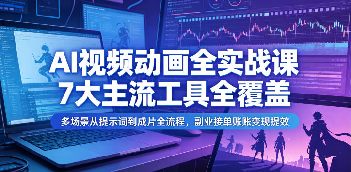 AI视频动画全实战课,7大主流工具全覆盖,多场景从提示词到成片全流程,副业接单账号变现提效-白蛇网