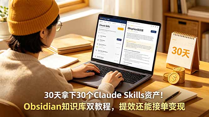 30天拿下30个Claude Skills资产!Obsidian知识库双教程,提效还能接单变现-白蛇网
