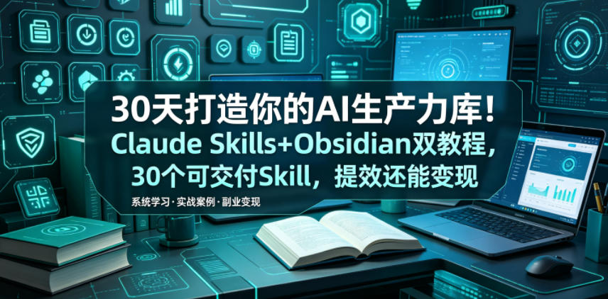 30天打造你的AI生产力库!Claude Skills+Obsidian 双教程,30 个可交付 Skill,提效还能变现-白蛇网