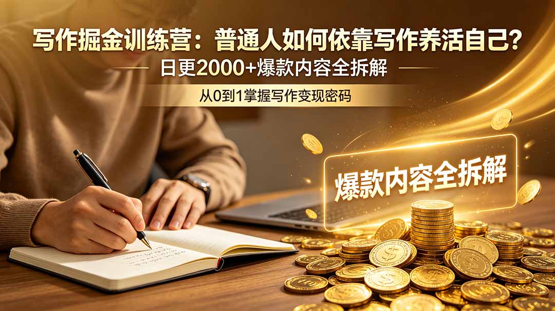 写作掘金训练营：普通人如何依靠写作养活自己？日更2000+爆款内容全拆解网赚项目-副业赚钱-互联网创业-资源整合青创网