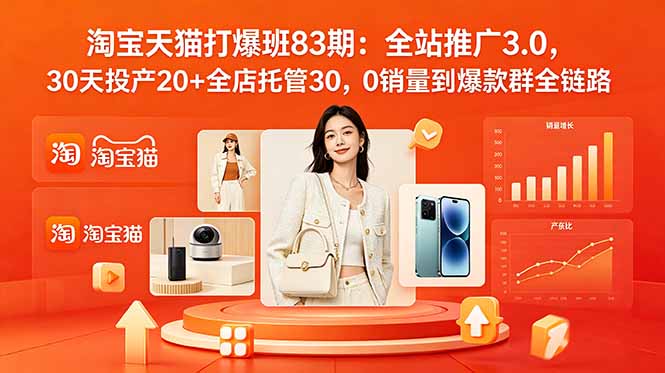 2026淘宝天猫打爆班83期:全站推广3.0,30天投产20+全店托管30,0销量到爆款群全链路-白蛇网