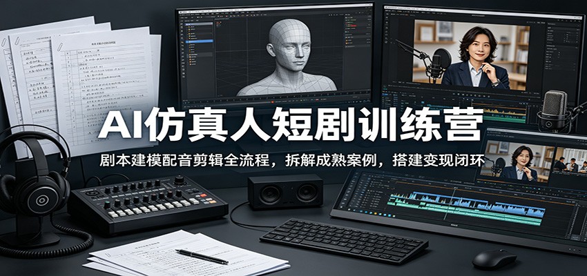 AI仿真人短剧训练营：剧本建模配音剪辑全流程，拆解成熟案例，搭建变现闭环网赚项目-副业赚钱-互联网创业-资源整合青创网