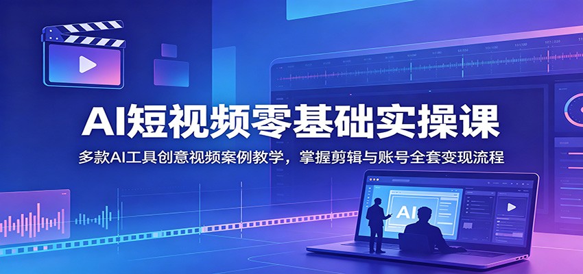 AI短视频零基础实操课：多款AI工具创意视频案例教学，掌握剪辑与账号全套变现流程网赚项目-副业赚钱-互联网创业-资源整合青创网