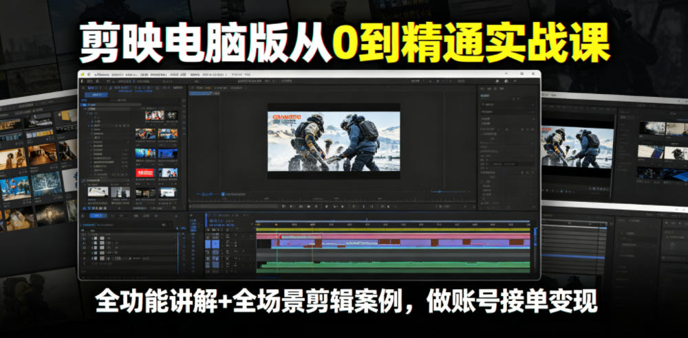 剪映电脑版从0到精通实战课，全功能讲解+全场景剪辑案例，做账号接单变现-白蛇网