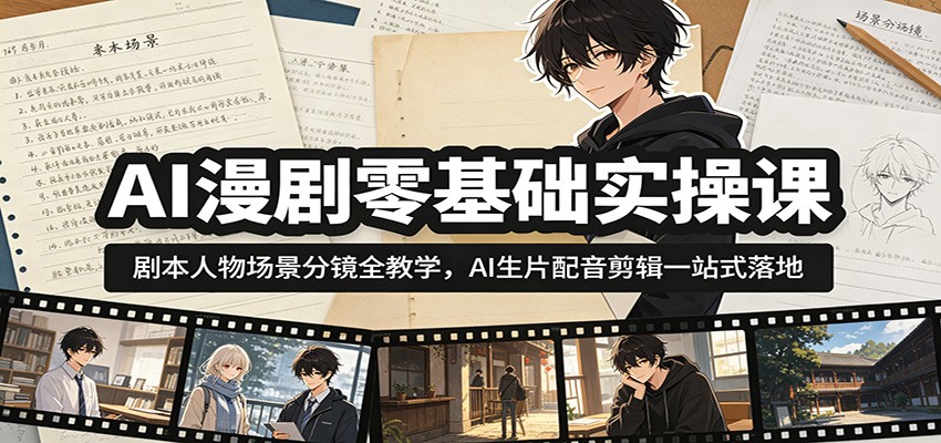 AI漫剧零基础实操课：剧本人物场景分镜全教学，AI生片配音剪辑一站式落地-白蛇网