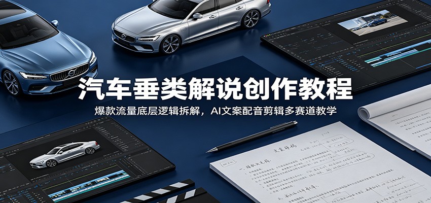汽车垂类解说创作教程：爆款流量底层逻辑拆解，AI文案配音剪辑多赛道教学-白蛇网
