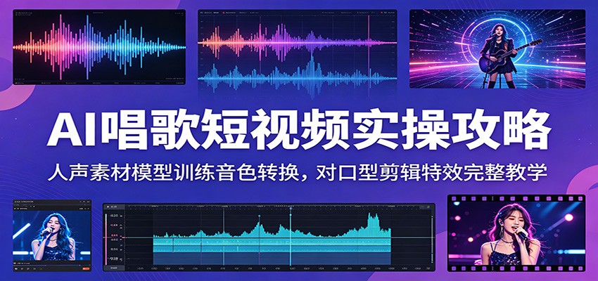 AI唱歌短视频实操攻略：人声素材模型训练音色转换，对口型剪辑特效完整教学-白蛇网