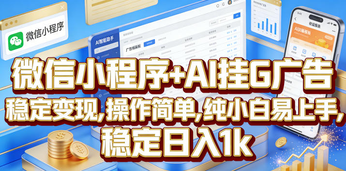 微信小程序+AI挂G广告，稳定变现，操作简单，纯小白易上手，稳定日入1k【揭秘】-白蛇网