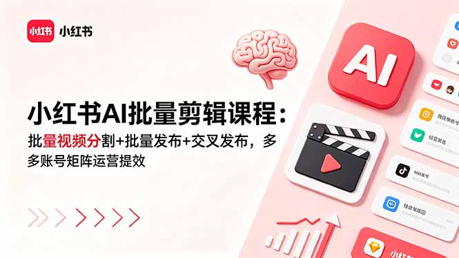 小红书AI批量剪辑课程：批量视频分割+批量发布+交叉发布，多账号矩阵运营提效-白蛇网