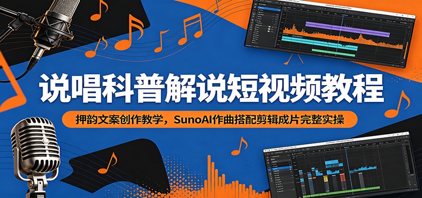 说唱科普解说短视频教程：押韵文案创作教学，SunoAI作曲搭配剪辑成片完整实操-白蛇网