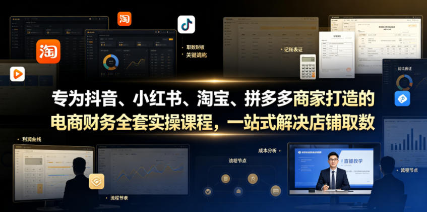 专为抖音、小红书、淘宝、拼多多商家打造的电商财务全套实操课程，一站式解决店铺取数、记账、报税全流程难题-白蛇网