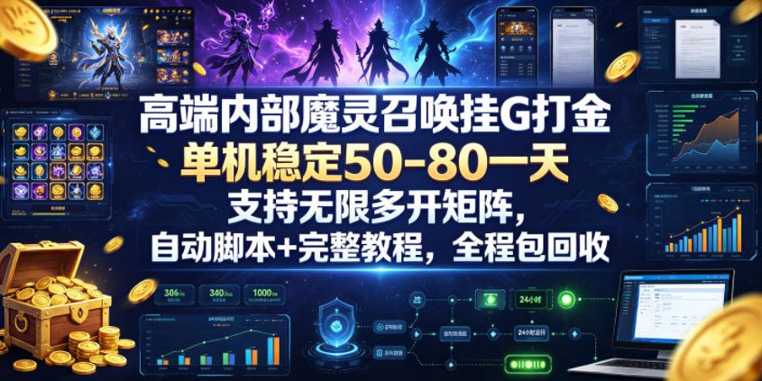 高端内部魔灵召唤挂G打金，单机稳定50-80一天，支持无限多开矩阵，自动脚本+完整教程，全程包回收【揭秘】-白蛇网