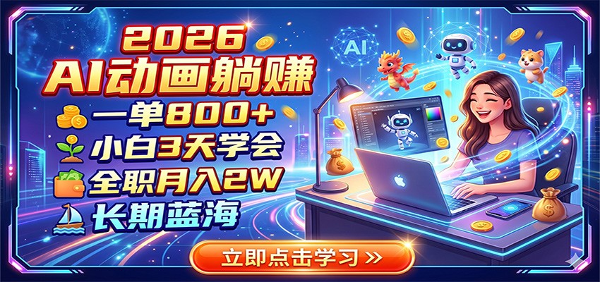 2026 AI动画躺赚:一单800+,小白3天学会,全职月入2W,长期蓝海-白蛇网