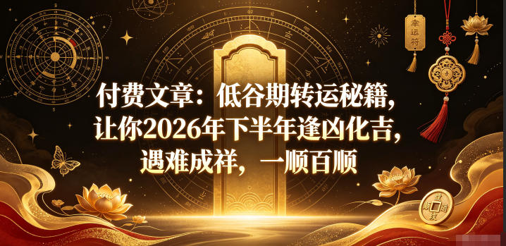 付费文章：低谷期转运秘籍，让你2026年下半年逢凶化吉，遇难成祥，一顺百顺-白蛇网