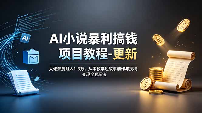 AI小说暴利搞钱项目教程-更新，大佬亲测月入1-3万，从零教学短故事创作与投稿变现全套玩法-白蛇网