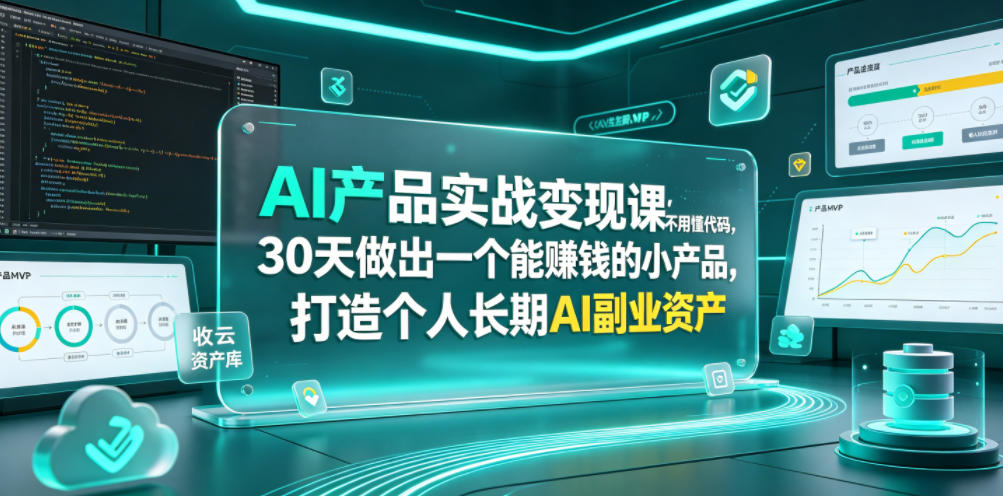 AI产品实战变现课，不用懂代码，30天做出一个能賺钱的小产品，打造个人长期AI副业资产-白蛇网
