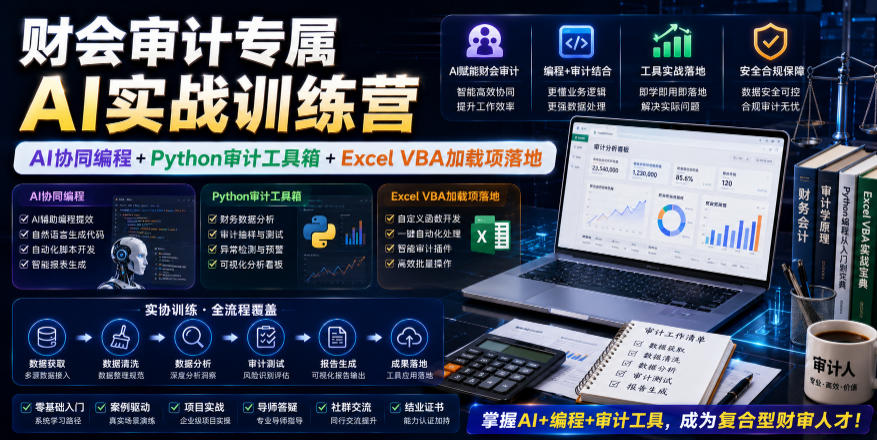 财会审计专属AI实战训练营｜AI协同编程+Python审计工具箱+Excel VBA加载项落地-白蛇网
