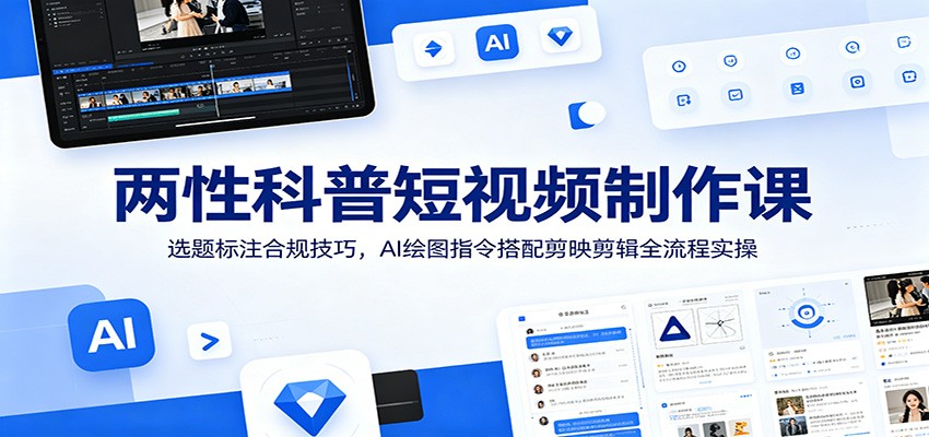 两性科普短视频制作课：选题标注合规技巧，AI绘图指令搭配剪映剪辑全流程实操-白蛇网