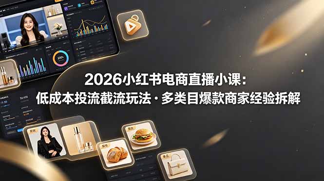 2026小红书电商直播小课，低成本投流截流玩法，多类目爆款商家经验完整拆解教学-白蛇网