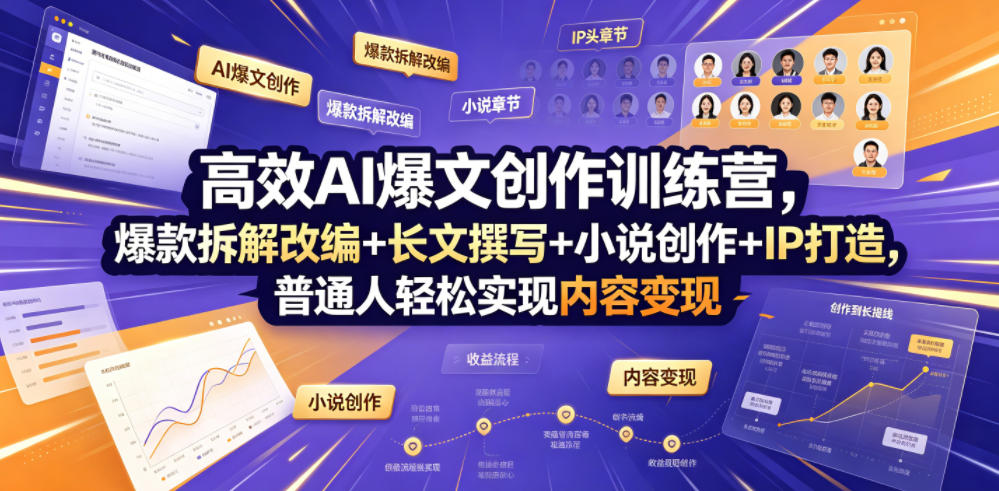 高效AI爆文创作训练营，爆款拆解改编+长文撰写+小说创作+IP打造，普通人轻松实现内容变现-白蛇网