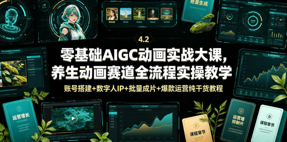 零基础AIGC动画实战大课，养生动画赛道全流程实操教学，账号搭建+数字人IP+批量成片+爆款运营纯干货教程-白蛇网