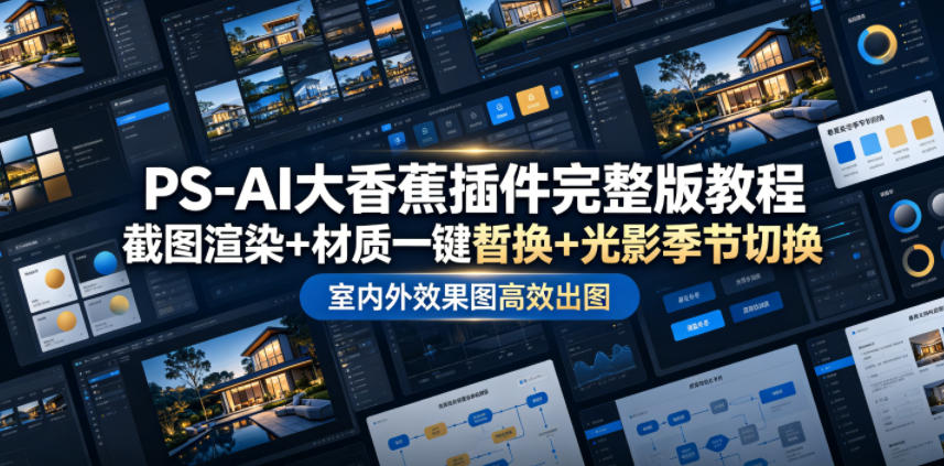 PS-AI大香蕉插件完整版教程，截图渲染+材质一键替换+光影季节切换，室内外效果图高效出图高阶课程-白蛇网