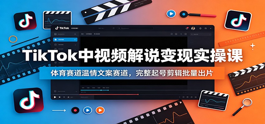 TikTok中视频解说变现实操课：体育赛道温情文案赛道，完整起号剪辑批量出片-白蛇网