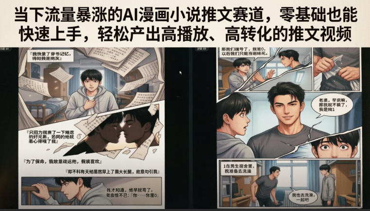 当下流量暴涨的AI漫画小说推文赛道，零基础也能快速上手，轻松产出高播放、高转化的推文视频-白蛇网