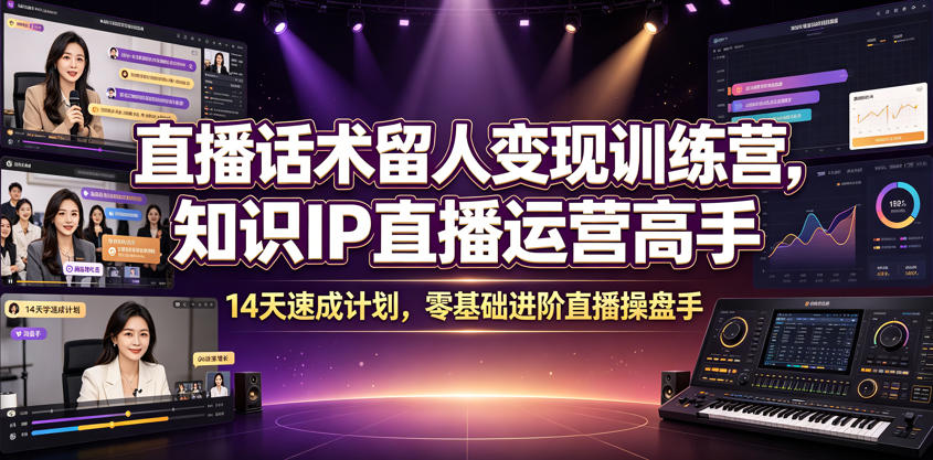 直播话术留人变现训练营，知识IP直播运营高手，14天速成计划，零基础进阶直播操盘手-白蛇网