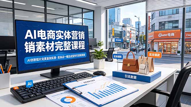 AI电商实体营销素材完整课程，AI创意短片完美复刻实景，实体店一键生成宣传引流短视频-白蛇网