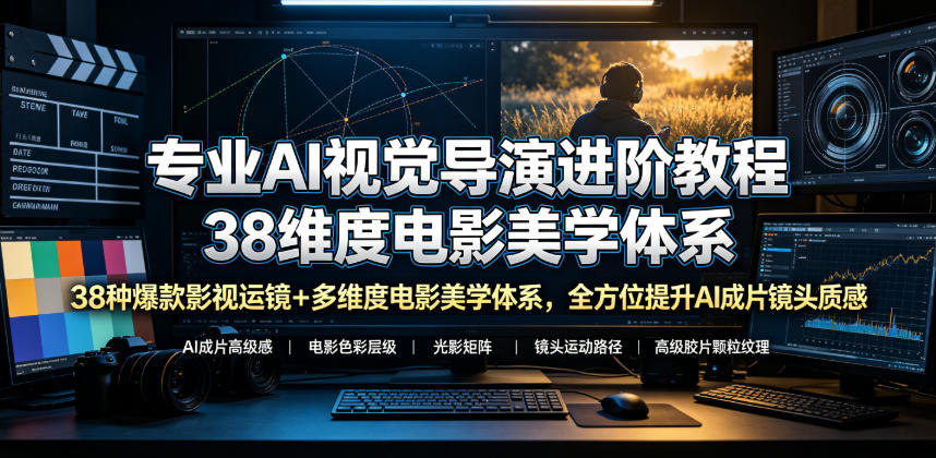 专业AI视觉导演进阶教程，38种爆款影视运镜+多维度电影美学体系，全方位提升AI成片高级感与镜头质感-白蛇网