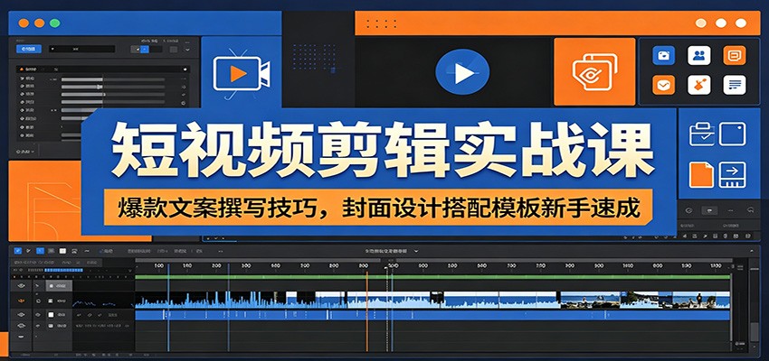 短视频剪辑实战课：爆款文案撰写技巧，封面设计搭配模板新手速成-白蛇网
